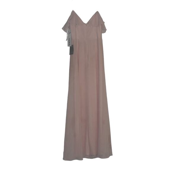 Levkoff Embellished Ruffle Neck Chiffon A-Line Gown in Petal Pink Size 6 $180 - Picture 4 of 5